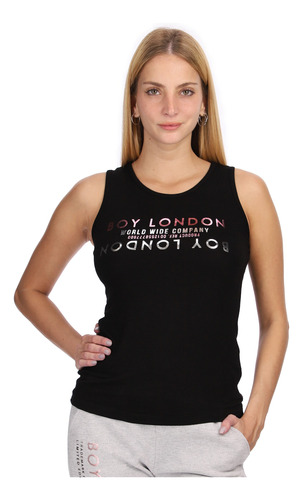 Playera De Tirantes Negra Dama Estampado Metalico Boy London