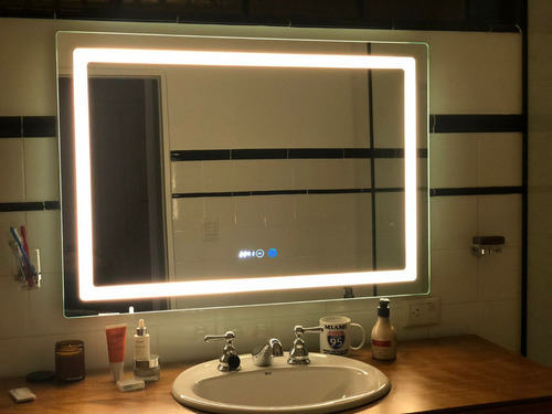 Imagen 7 de 10 de Espejo Baño 100x70 Luz Led Desempañador Temp Y Hora