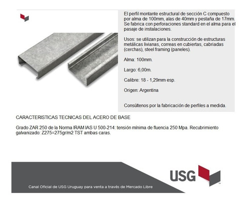 Pgc Montante 100mm X 6,00m Cal 18-1,29mm