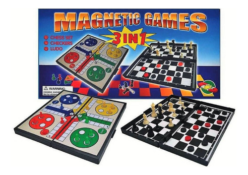 Ajedrez Imantado Magnetic 3 En 1 + Ludo + Damas Españolas