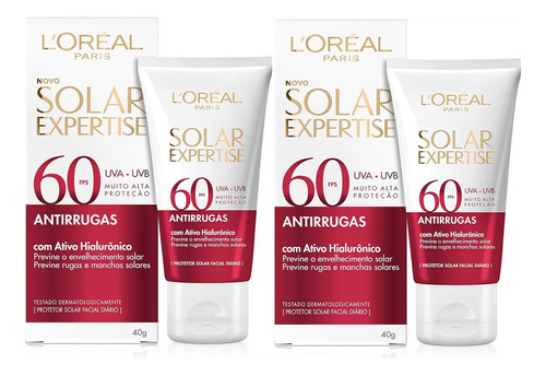 2 Protetor Solar Antirrugas Com Ativo Hialuronico Fps 60 40g