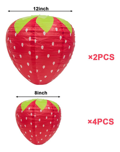 6 Linternas De Papel De Fresa, Suministros De Fiesta De Tart