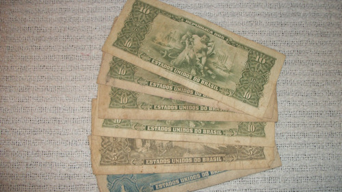 Billetes Antiguos Brasil 1, 5 Y 10 Cruzeiros (sellado 1cent)