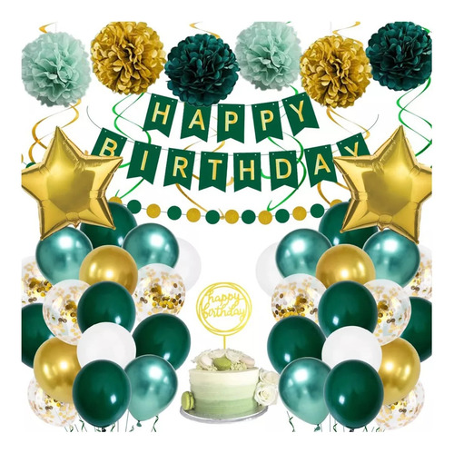 Cumpleaños Decoraciones Verdes Dorado, Cumpleaños Globos Ver