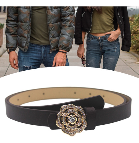 Cinturón Para Adolescente (bk) Con Hebilla En Forma De Rosa