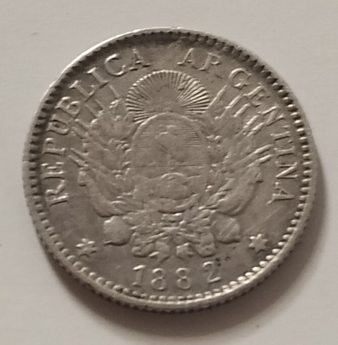 Argentina Moneda 10 Centavos Patacon Plata 1882 Cj#:22.6