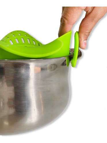 Colador Para Pasta Y Verduras Con Clip Para Ollas Ajustable Color Verde
