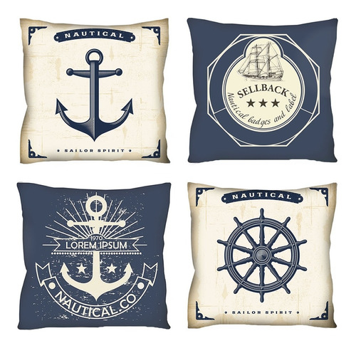 Imagem 1 de 8 de Kit 4 Capas De Almofada Náutica Marinheiro 42x42cm R2