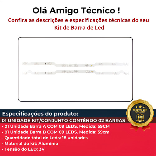 Kit 2 Barras Led Compatível Ph32b51dsgwa Ph32b51dsgw Ver. 3v