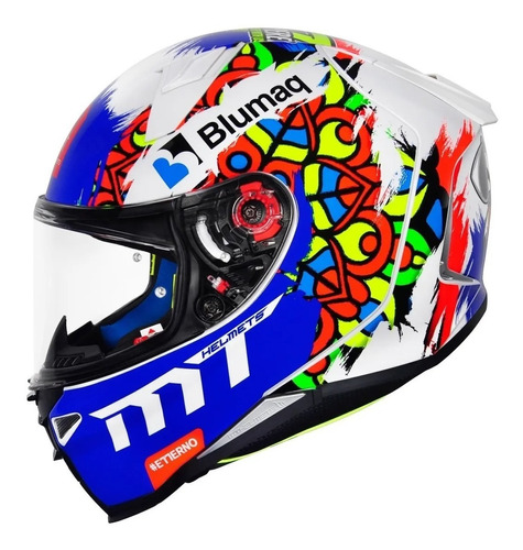 Capacete Mt Helmets Revenge 2 Moto 3 Brilhante Branco Azul