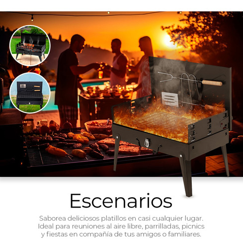 Parrilla Asador Plegable Con Accesorios Camping Portátil