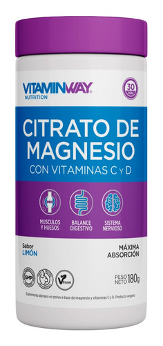 Citrato De Magnesio En Polvo Bebible 180 Gr Vitamin Way