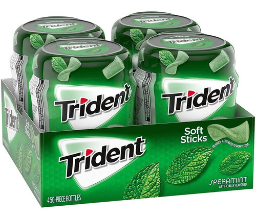 Trident Sin Azúcar Chicle Con Xilitol 4 Botellas De 50 Pieza