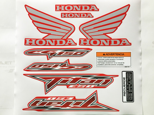 Kit Calcos Completo Honda Cg Titan 150 Esd Rojo Laminadas!