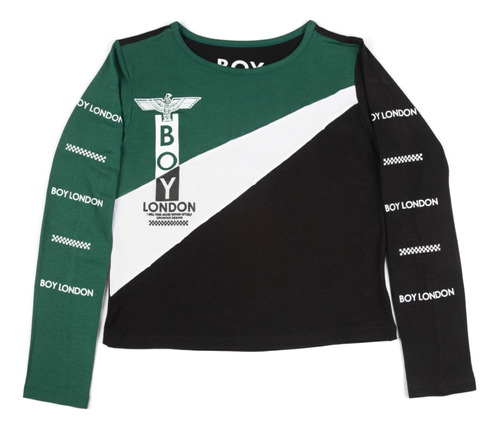 Crop Top Blusa De Manga Larga Verde Y Negro Boy London