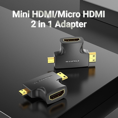 Imagen 2 de 10 de Adaptador 2 En 1 Mini Hdmi Y Micro Hdmi Macho A Hdmi Vention