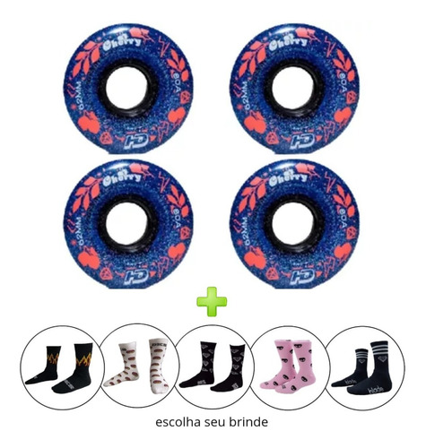 4 Rodas Quad Hd Cherry Glitter Azul 62mm 80a + Brinde