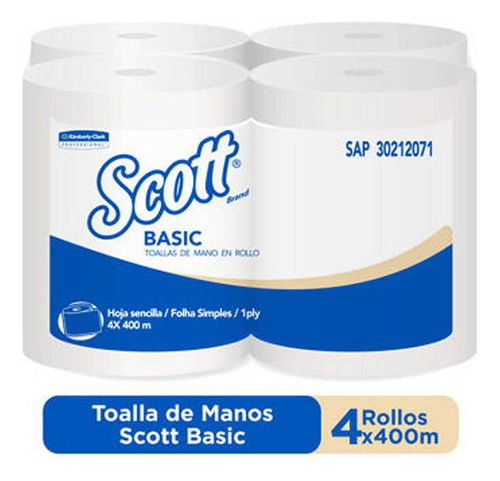 Dispenser + Toalla Scott 4 Rollos X 400 Mt Kimberly Clark
