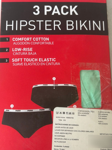 Pantys Hipster Bikini Puma 3 Piezas Para Mujer