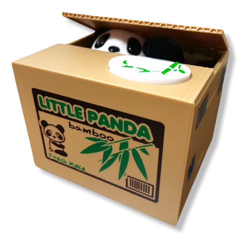 Imagen 2 de 3 de Alcancía Panda Roba Monedas Con Sonido Caja Bambú Bj108