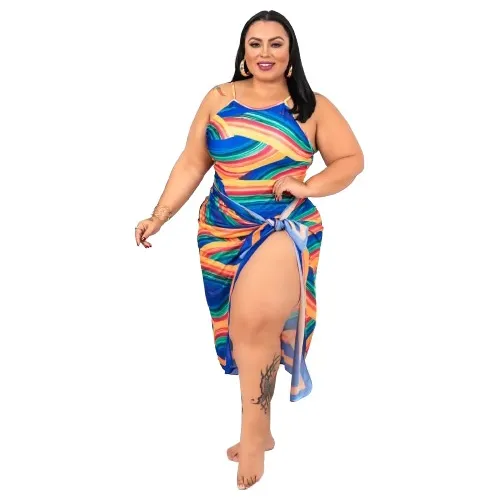 Maiô + Pareo Saida 2 Peças Plus Size Moda Praia Top