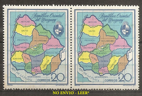 Uruguay Mapa Del País Serie Yvert 859 Año 1973 Mint Pareja