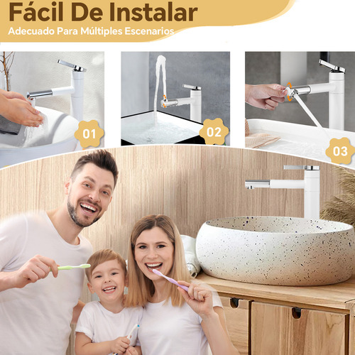 Grifo Para Baño Lavabo Llave Mezcladora Monomando Blanco 360