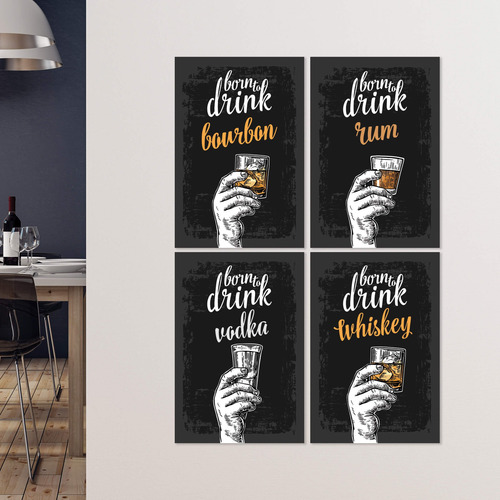 Placas Decorativas Bebidas Born Drinks 20x30cm Kit 4un