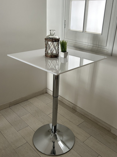 Mesa Comedor Acrílico Blanca Alta Regulable Cuadrada Barra Blanco Cromado