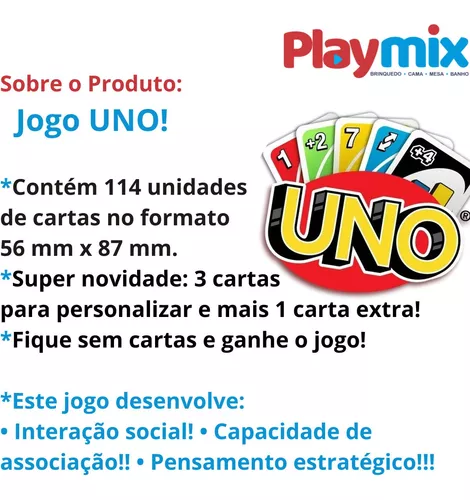 Jogo Uno Original Com Cartas Para Personalizar - MATTEL - Deck de