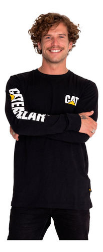 Polera Manga Larga Hombre Trademark Slim Negro Cat