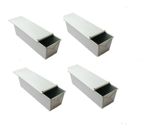 4pz Molde Pan De Caja Con Tapa Panque Barra 35cm Uso Rudo