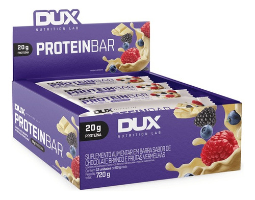 Protein Bar 12 Unidades - Dux (choc. Branco E Frutas Verm.) Sabor Chocolate Branco E Frutas Vermelhas