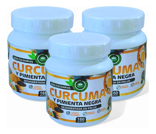 Pack X3 480gr Curcuma Y Pimienta Negra En Polvo 