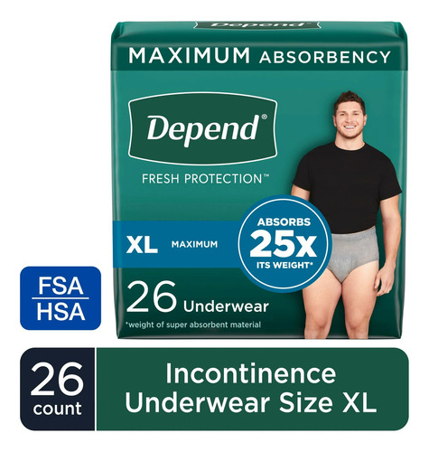 Ropa Interior Desechable Depend Fresh Xl Color Gris 26pz Talla Extra grande