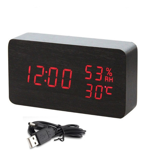 Reloj Despertador Digital Diseño Minimalista Color Madera 
