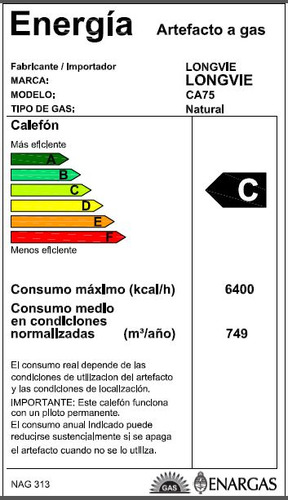 Imagen 2 de 6 de Termotanque A Gas Caloragua Longvie 75 Litros Ca75