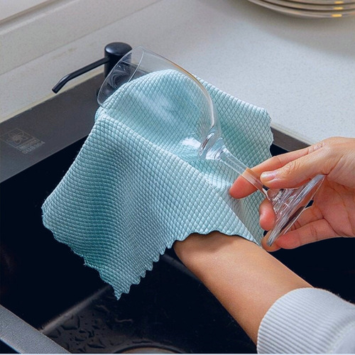 Kit 5 Toalha Pano Limpeza Reutilizável Escama Peixe 60x40cm Azul-aço
