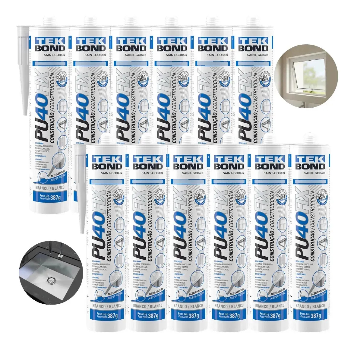 Kit 12 Adesivo Silicone Pu40fix Selante Branco 387g Tekbond