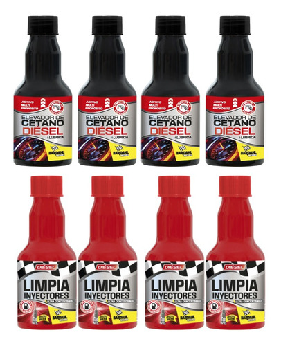 Kit Elevador De Cetano & Limpia Inyectores Diesel 110ml X 4u