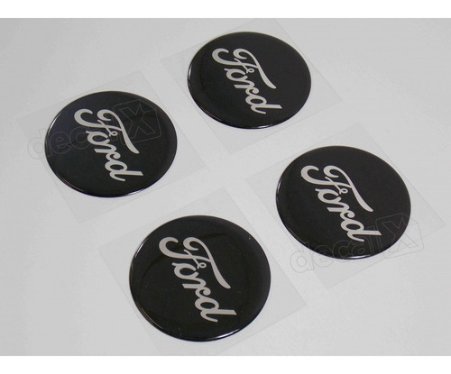 Kit Adesivos Emblema Resinado Roda Compatível Ford 68mm Cl13 Cor PRETO COM ESCRITA CROMADA