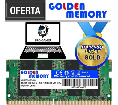 Imagen 1 de 2 de Memoria Ram Ddr4 8gb Pc4-2666mhz Golden Laptop Inc Iva