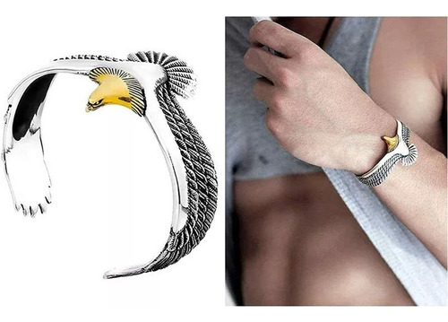 Pulsera De Plata 925 De Águila Estilo Punk Para Hombre