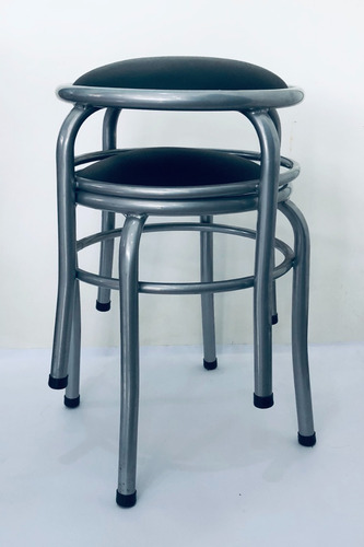 Imagen 4 de 7 de Banqueta Taburete Caño Pintado Tapizado Apilable Eco Cuero
