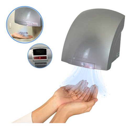 Secador de Mãos Automático 12 m/s Elétrico 1500W Sensor para Banheiro Cinza Importway Iwsma-12 Cz Voltagem