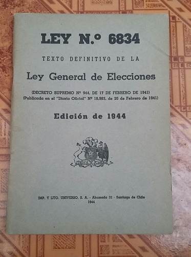 Ley General De Elecciones Año 1944