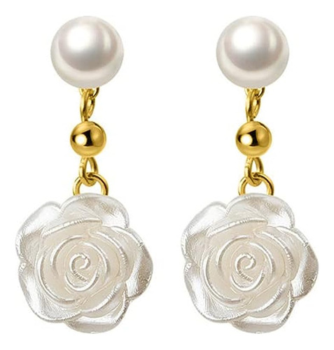 Aretes Colgantes Flor Perlas Para Mujeres Y Niñas Plata 925