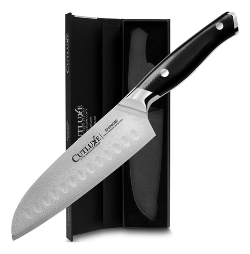 Cutluxe Santoku - Cuchillo De Cortar De Acero Japons Damasco