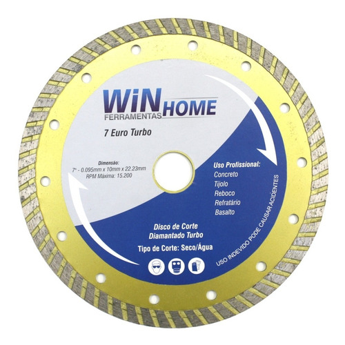 Disco Corte Diamantado Win Home 7 Polegadas 180mm Turbo