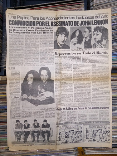 Asesinato John Lennon Beatles Diario La Razon 1 Hoja 1980